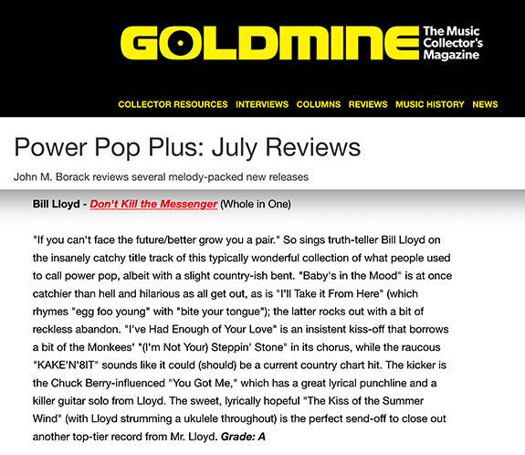 Goldmine Power Pop Plus review of Don’t Kill the Messenger by John M. Borack, rated Grade A